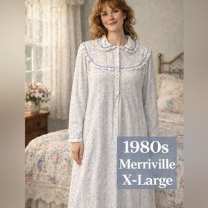 Vintage 1980s Merriville Cotton Flannel Nightgown XL Granny Chic